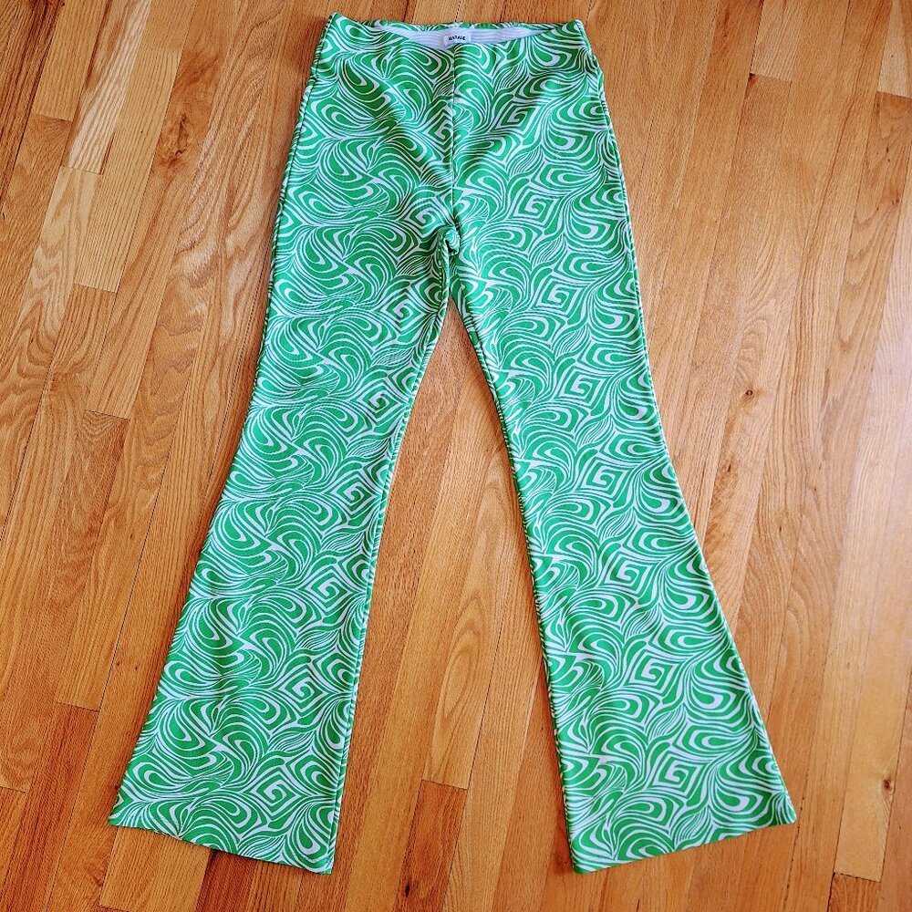 Garage Odessa Flare Pants Green and White Fit and Flare Bellbottoms Size Medium